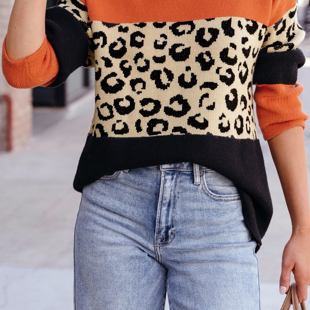 Cupshe Orange and Black Leopard Print Sweater - Picture 6 of 7